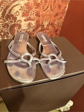 Manolo Blahnik Silver Knotted Slide Sandals